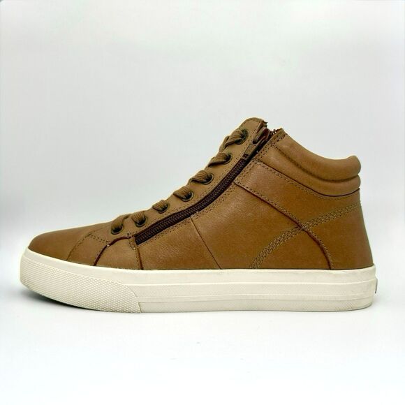 Taos Footwear Winner High Top Sneakers Leather Side Zip Caramel 8.5 - Picture 2 of 9